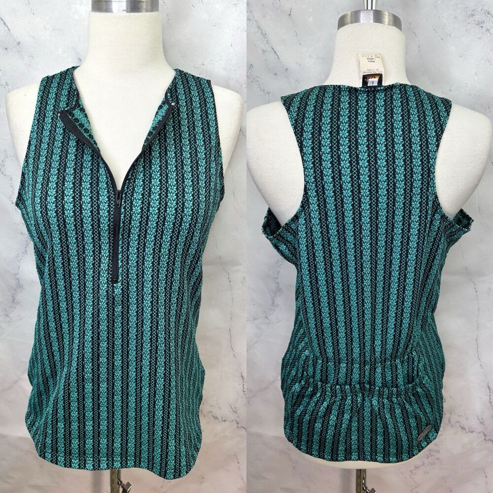 Vintage REI Cycling Shirt Top Womens L Turquoise Motif Floral Gorpcore Mod retro